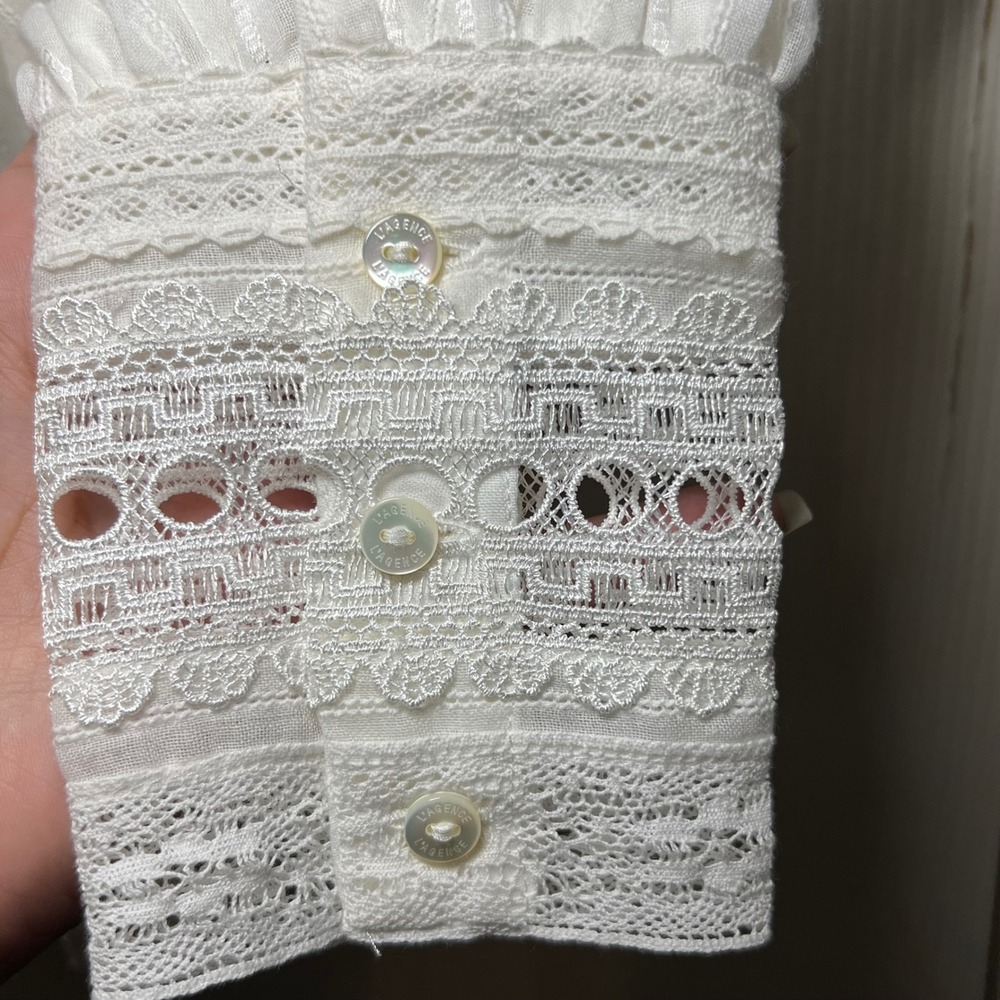 L'AGENCE Kiera Lace Inset Button Down Blouse Balloon Sleeve Boho Top - Picture 5 of 12